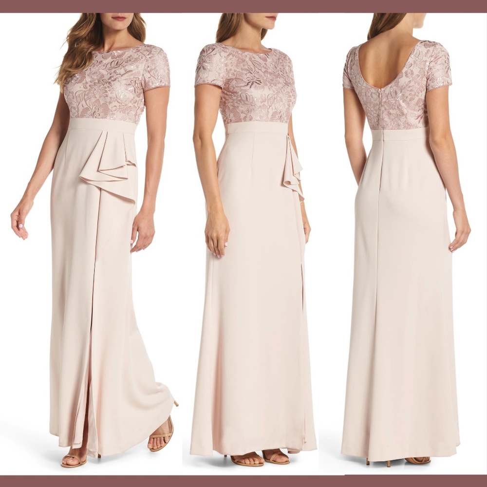 NWT‎ Adrianna Papell [SZ 14 ] Embroidered Bodice Mermaid Gown in Blush